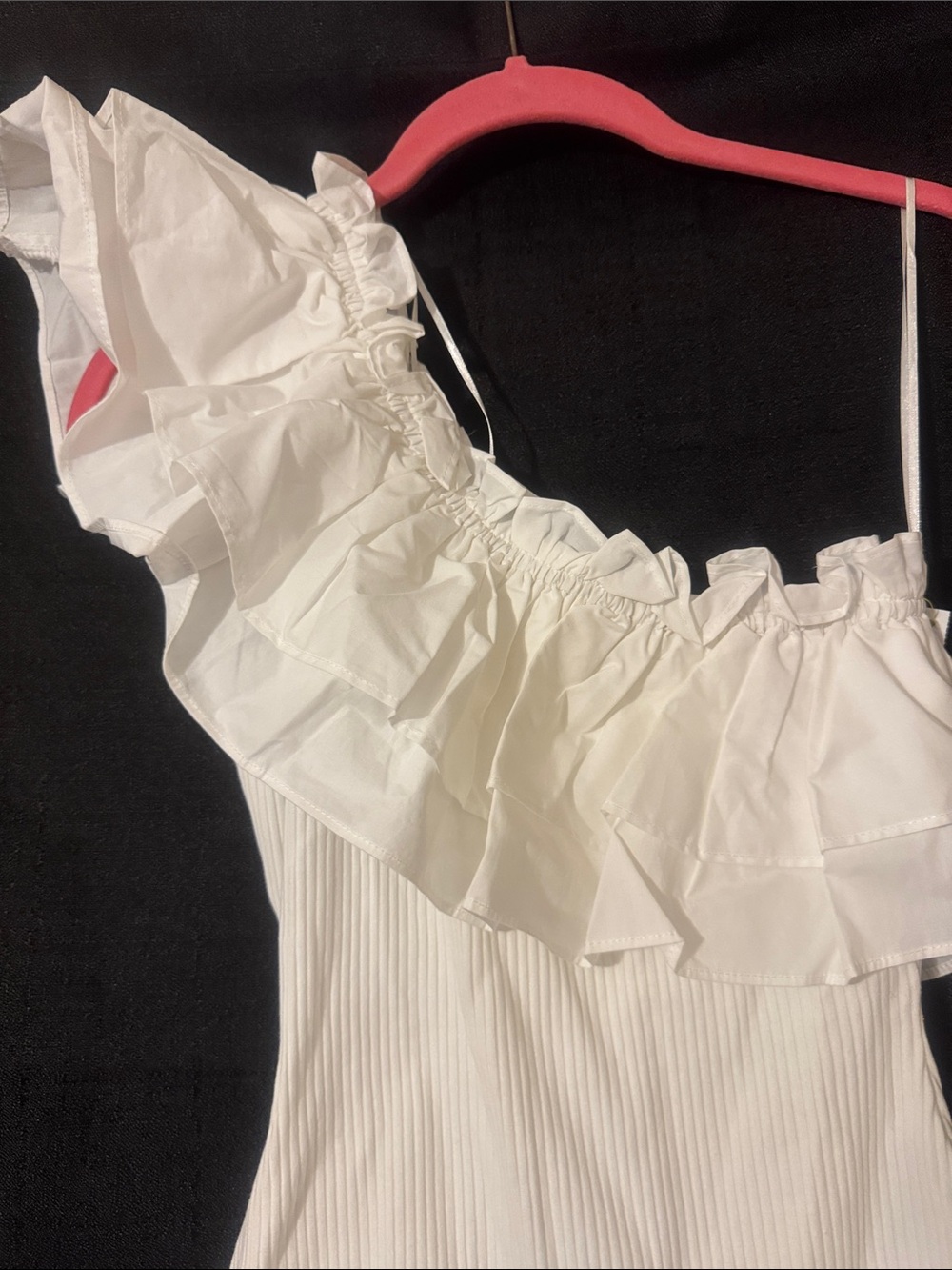 Flying Tomato White One-Shoulder Ruffle Ribbed Bodysuit - Picture 2 of 4